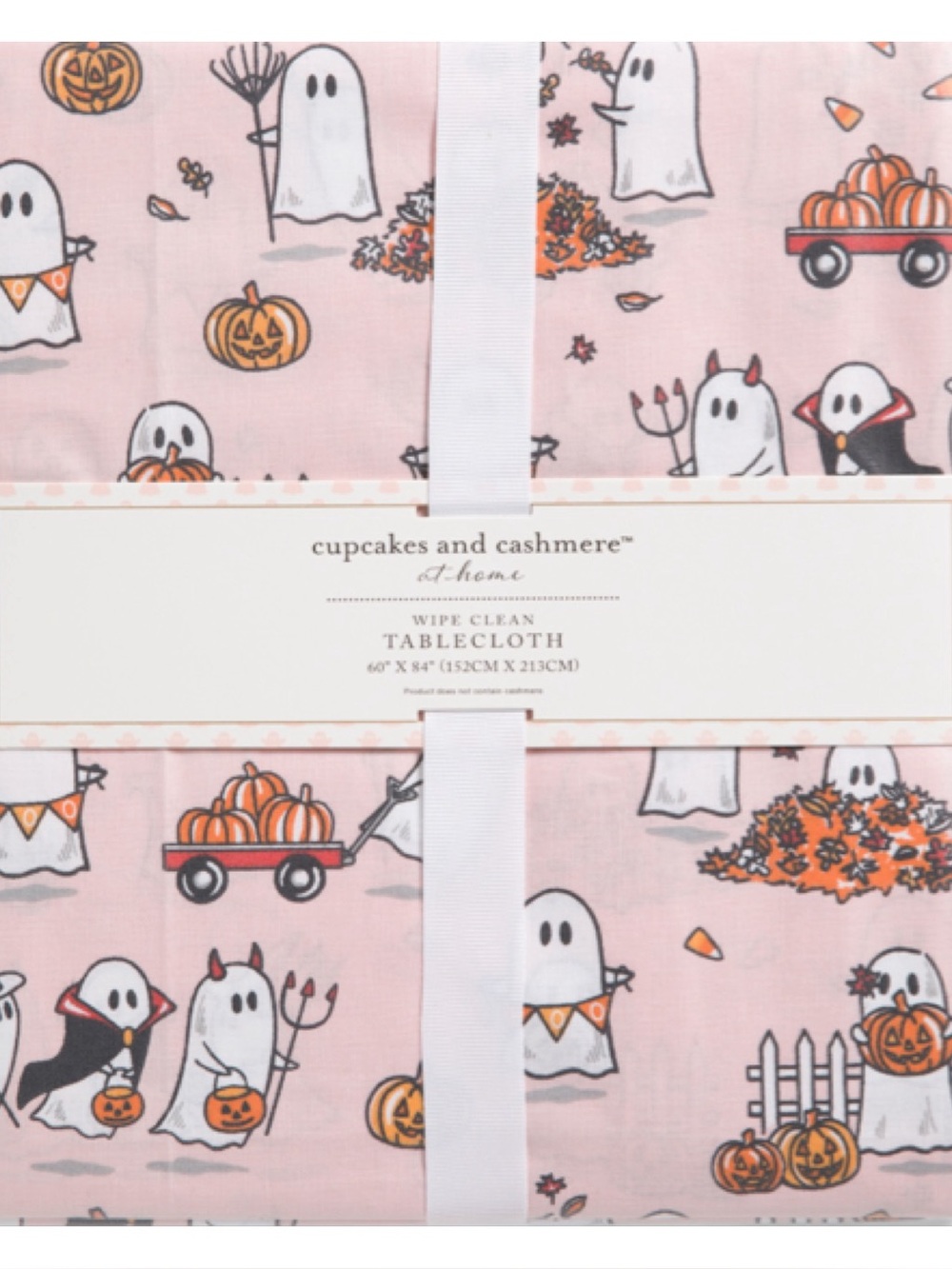 Halloween CUPCAKES & CASHMERE Ghost Pals Wipe Clean Tablecloth! 60”x84” New!
